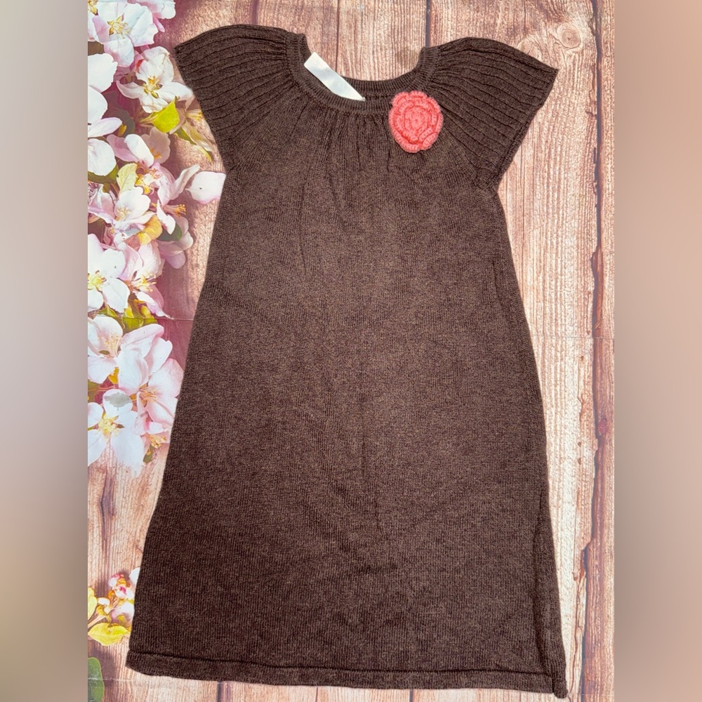 Chocolate Brown Knit Dress with Crochet Flower